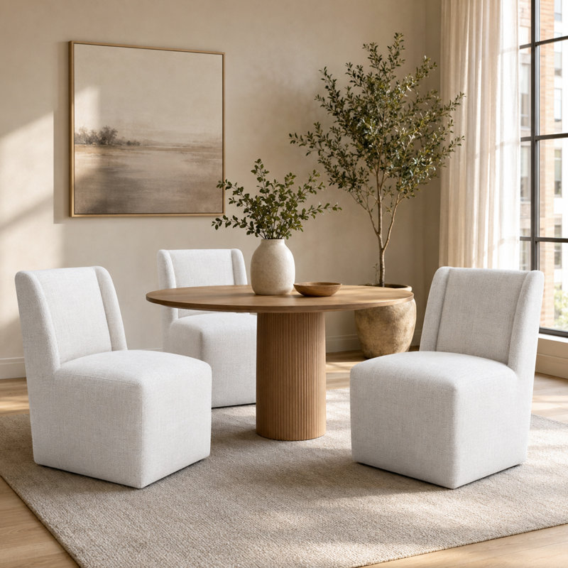 Chaises de salle à manger rembourrées avec roulettes, ensemble de 3 fauteuils à oreilles entièrement assemblés, chaise d'appoint en bois massif pour la cuisine du salon