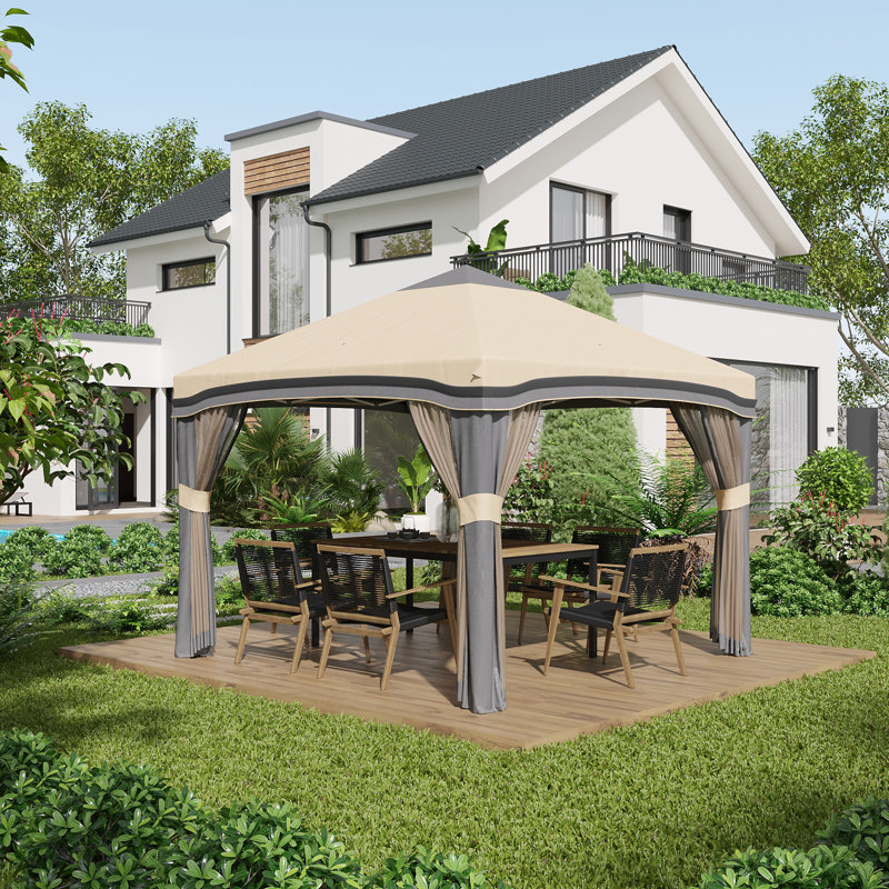 Auvent avec filet Outsunny 10 pi x 10 pi, Beige, Beige
