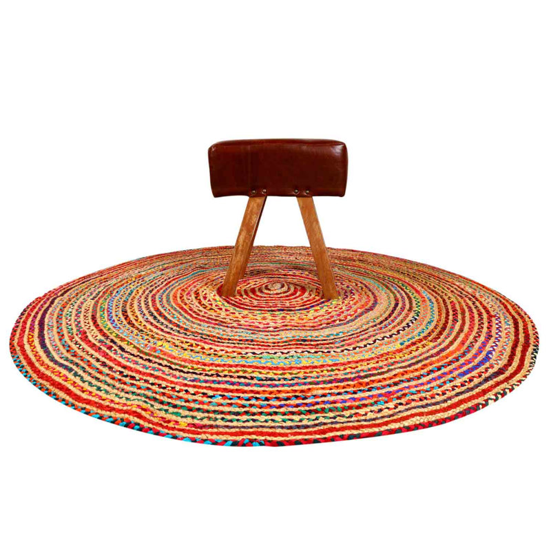 Round Bernarda Patchwork Hand Woven Hand Braided Red Area Rug, Round 150cm