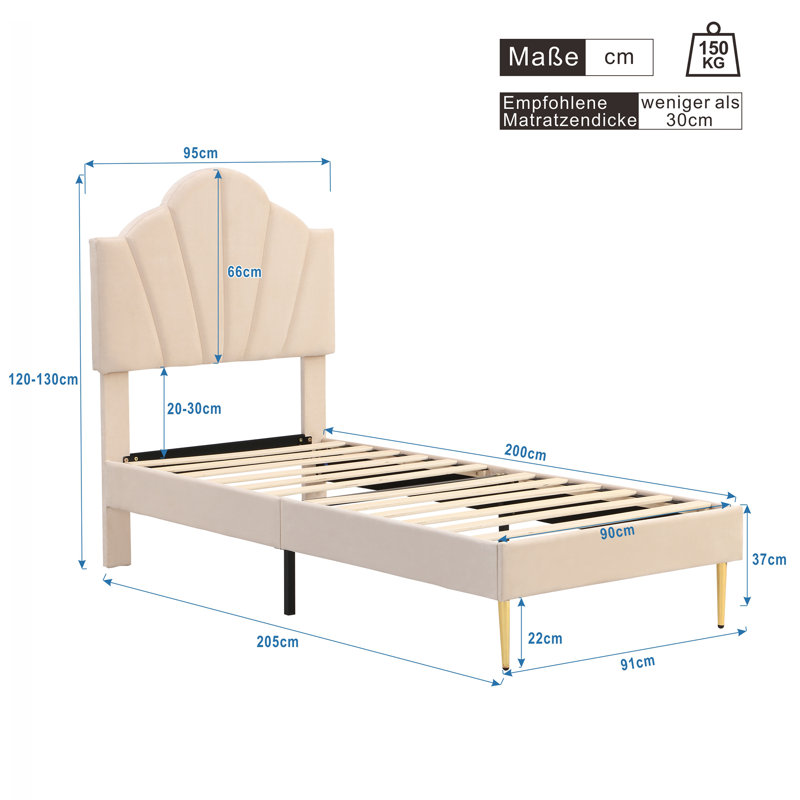 Akershus Upholstered Bed, EU Single - 90 x 200 cm, Beige