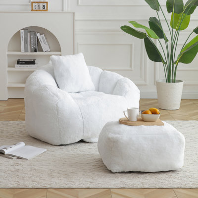 Fauteuil à billes géant avec repose-pieds, siège à billes surdimensionné pour adultes et enfants, grand fauteuil en fausse fourrure avec rembourrage, grand canapé rembourré