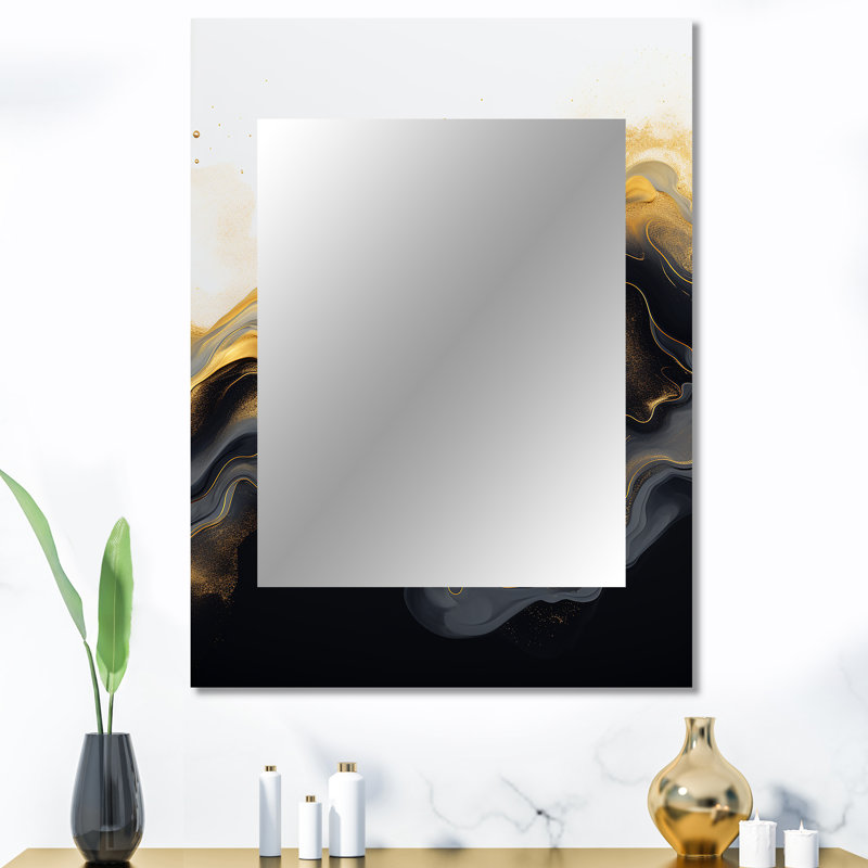 Gold and black Marble Essence II - Marble Decorative Mirror, Gold Wall Mirror, Printed Metal Art, 40" x 30"