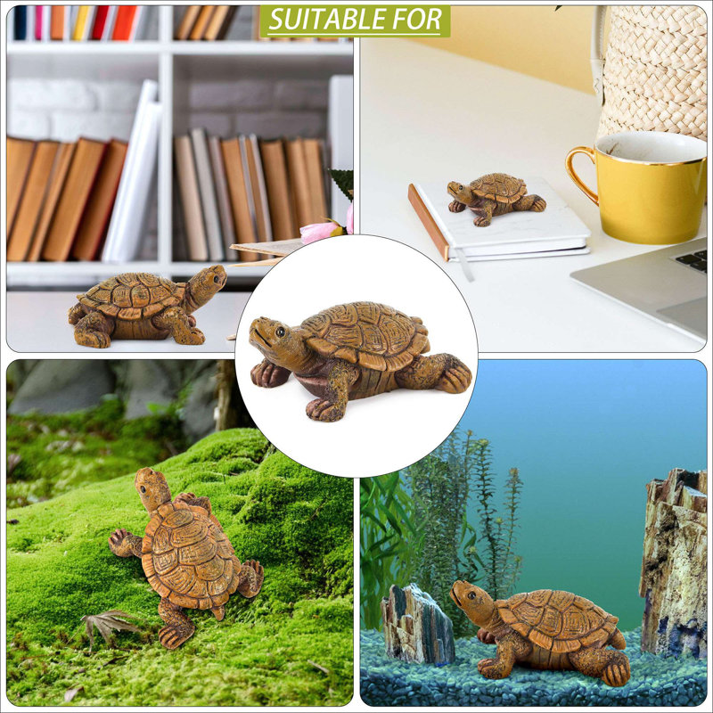 Set of 5 Miniature Brown Resin Tortoise Figurines for Garden Decor