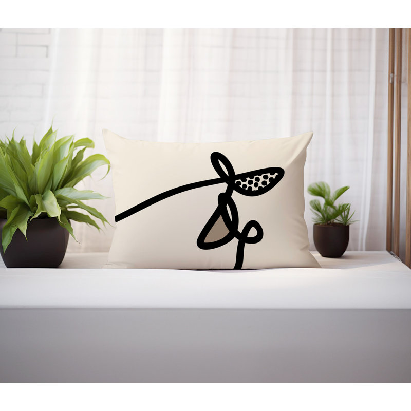 Coussin lombaire réversible intérieur / extérieur Jai Abstract, H 18 po x l 25 po, Blanc cassé / blanc