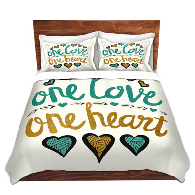 Ensemble de housse de couette one love one cœur golds