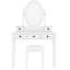 Coiffeuse blanche avec miroir à angle de 180 degrés, 5 tiroirs doublés de velours et tabouret confortable, coiffeuse de style rétro pour chambre à coucher avec rangement ovale réglable assorti en bois massif