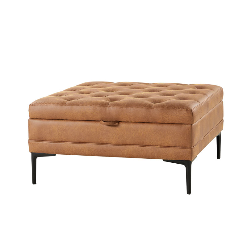 93cm Wide Faux Leather Tufted Square Solid Colour Standard Ottoman with Storage