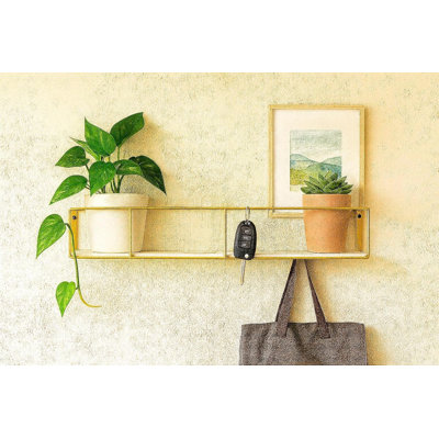 Urban Lifestyle Gold Iron Floating Wall Shelf, Modern Wall-mounted Storage & Display Rack With Open Frame Design