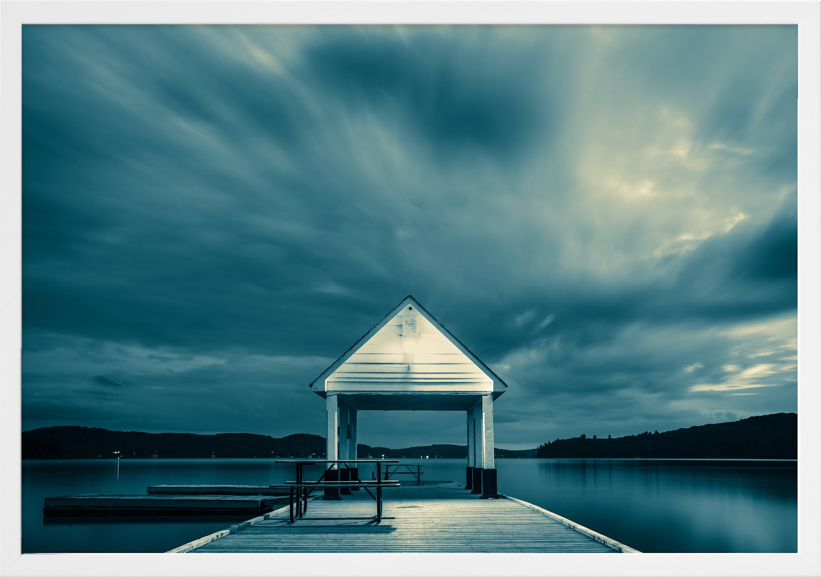Rosseau Dock by Peter Dušek, 26.5" H x 38" W x 1.25" D, White