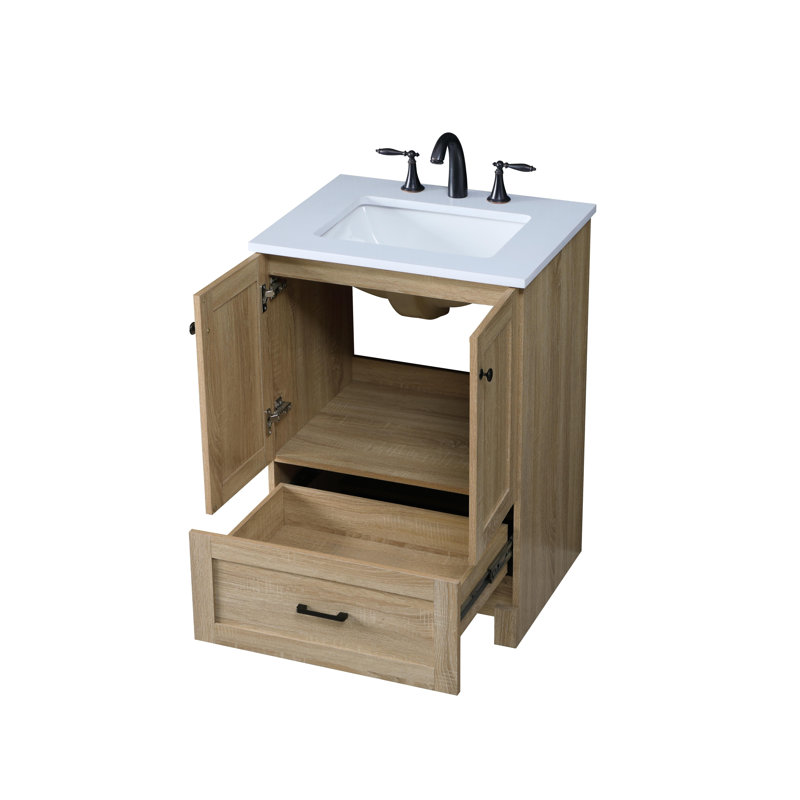 Soma 24'' Single Bathroom Vanity with Engineered Marble Top, Mango Wood