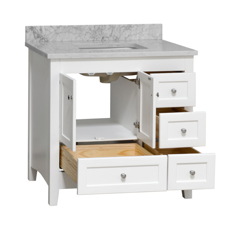 Ensemble de meuble-lavabo simple 36 po Edber, Blanc, Marbre de Carrare