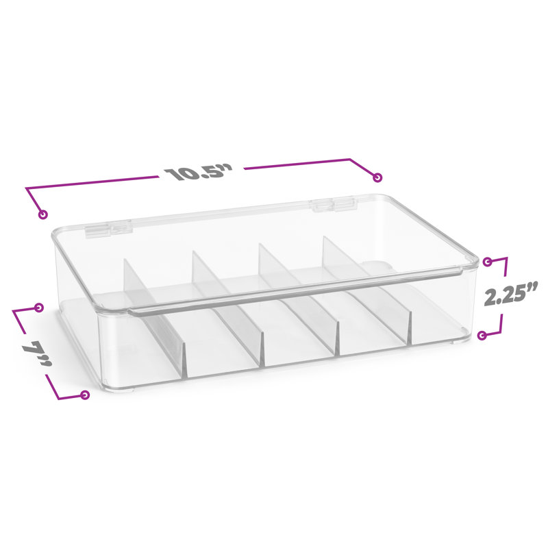 Sorbus 3 Pack Plastic Stackable Organizers for Bathroom, Drawer, Under Sink, Shelves or Cabinets - 5 Sections Storage Bins with Hinged Lid for Sorting Jewelry, Legos, Small Toys, Markers, Action Figures