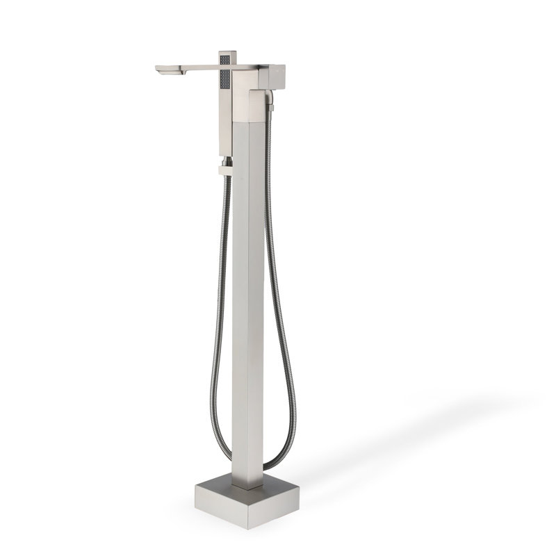 Single Handle Floor Mounted Freestanding Tub Filler with Diverter, Brushed Nickel