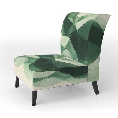 Abstract Shapes Upholstered Chair - Green And Beige Minimal Curves Slipper Chair