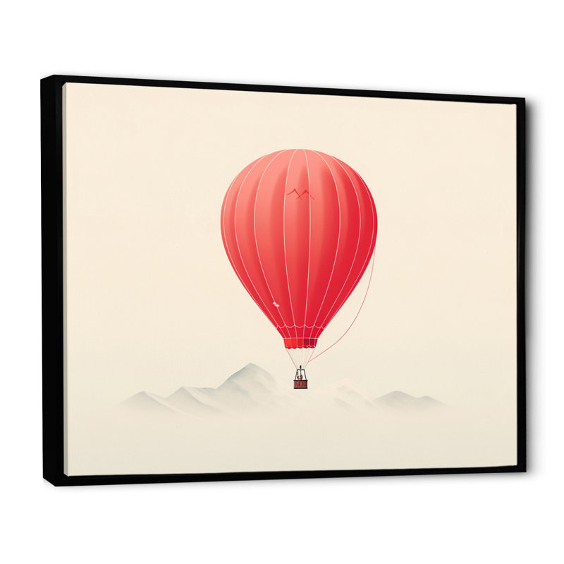 Coral Hot Air Ballon Minimalist I - Transportation Canvas Prints, Cadre flottant noir, H 16 po x l 32 po x P 1 po