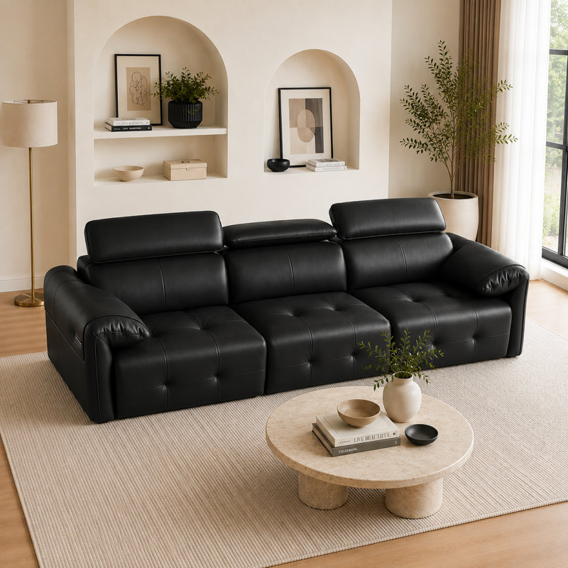 3-Seater Oversized Power Recliner Sofa With Adustable Headrest, Modular Cloud Sectional Couch With Console Table, Charging, Cup Holder