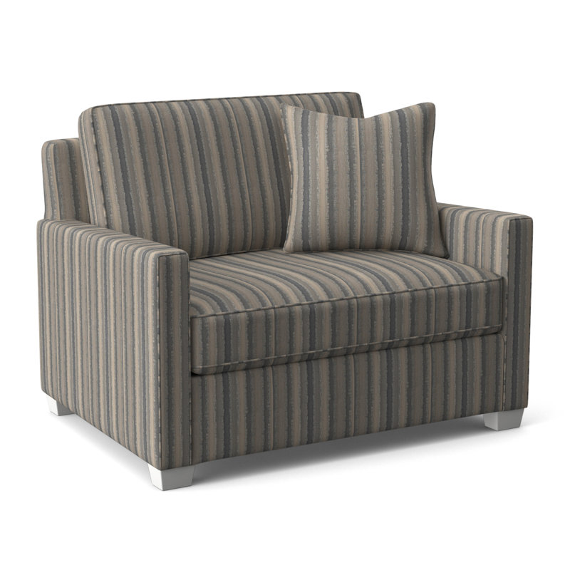 Nicklaus Upholstered 49'' Sleeper Sofa, Frost White Finish, Denim Stripe, 0206-61, Gel Memory Foam Mattress