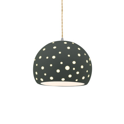 Perforated Globe 1-Light Pendant - Muted Yellow - Antique Brass - 12.25"W x 9.25"H - Dedicated LED - Beige Twist Cord