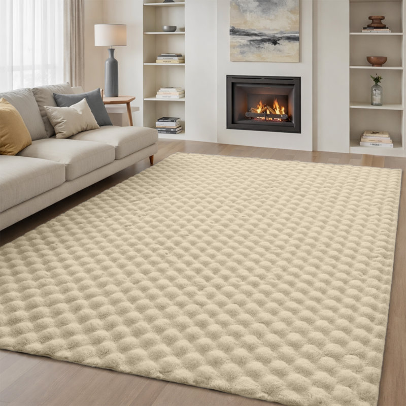 Modern 3D Bubble Texture Faux Fur Rug, Beige, 60 cm x 110 cm