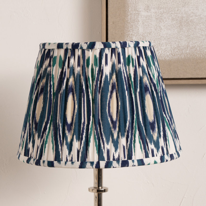Pleated Cotton Cylinder Shade, 24cm H x 35cm W x 35cm D, Blue