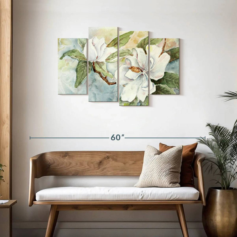 Branche de magnolia Harnek, aquarelle blanche, H 27 po x l 43 po