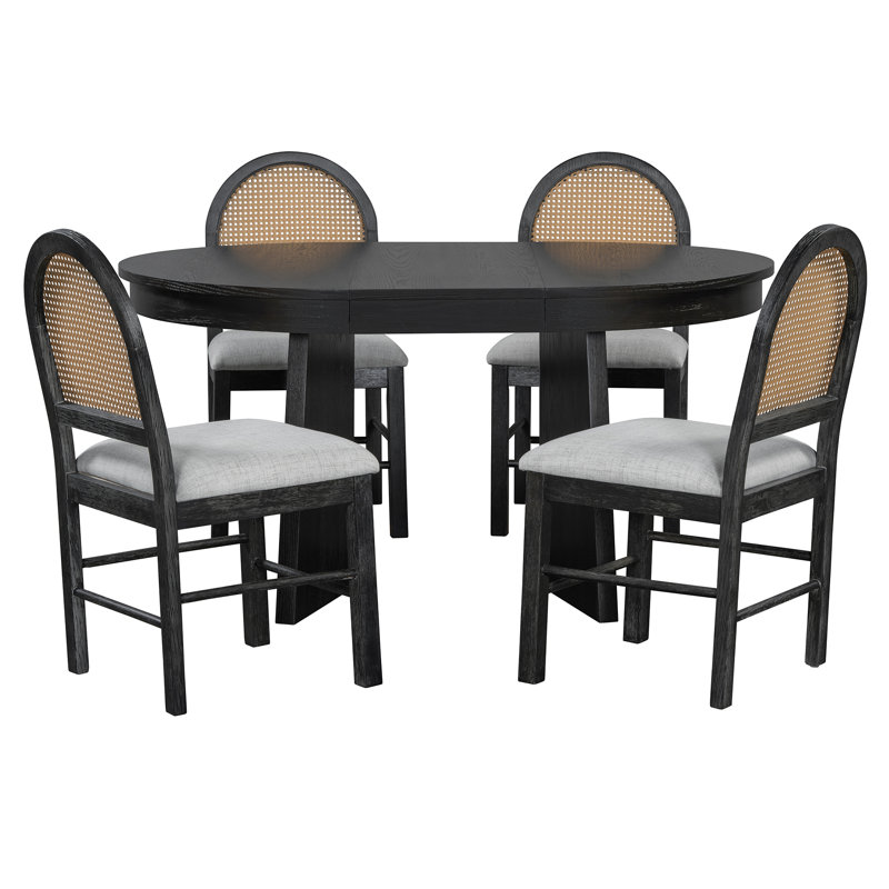 Ensemble de salle à manger 5 pièces, 1 table extensible avec une rallonge de 16 pouces, Espresso, Espresso / beige