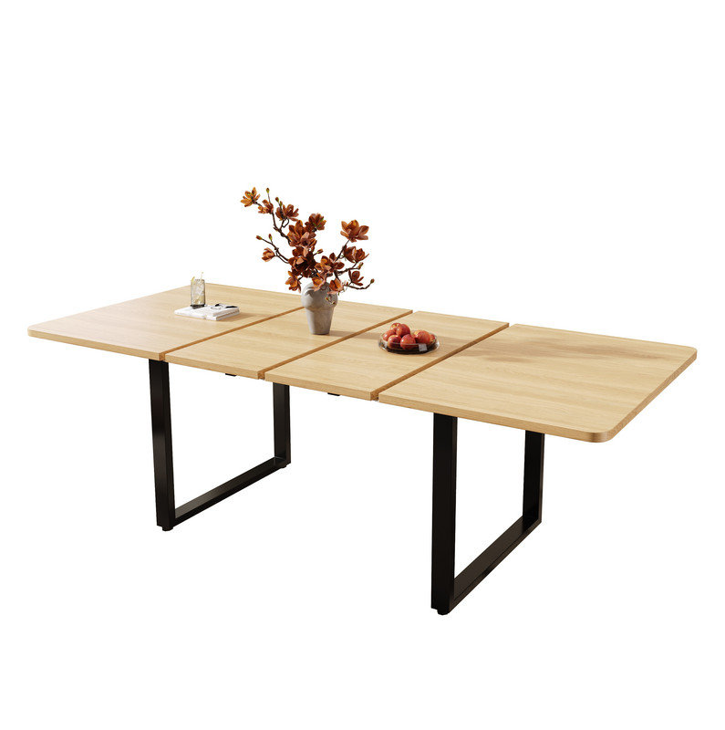 Extendable dining table with 3 lengths, 140/180/220*80 cm, suitable for 6-10 people, right shape, metal legs, simple style, table for dining room, kitchen, oak color
