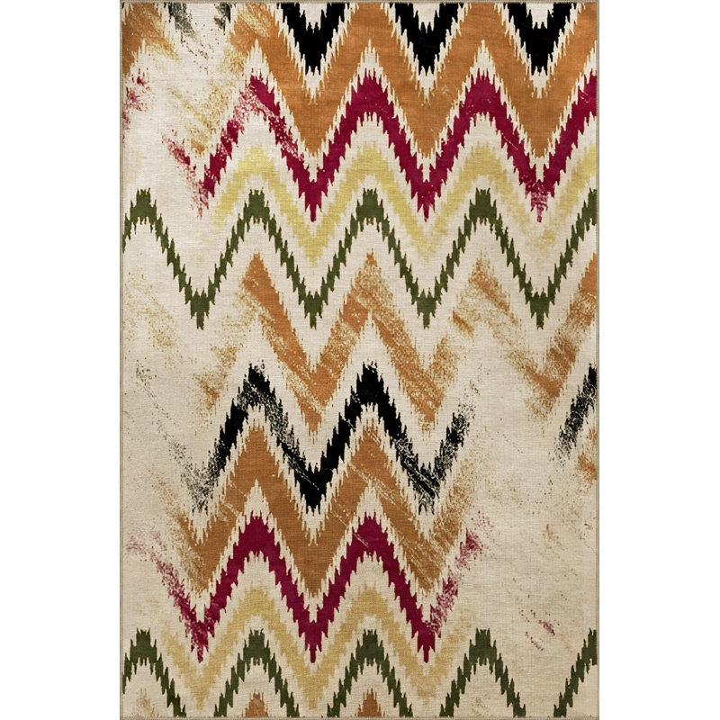 Tapis décoratif moderne multicolore à motif abstrait orange et zigzag, Rectangle 3 pi 11,24 po x 5 pi 10,87 po