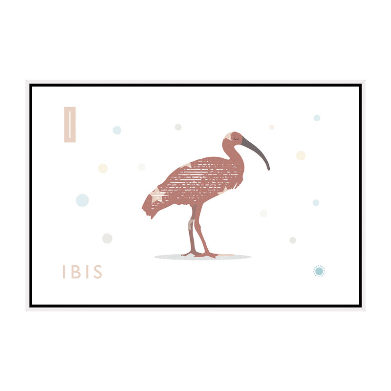 Ibis - impression d'art graphique, H 40 po x l 60 po x 1,5 po, Toile blanche encadrée, Pas de tapis