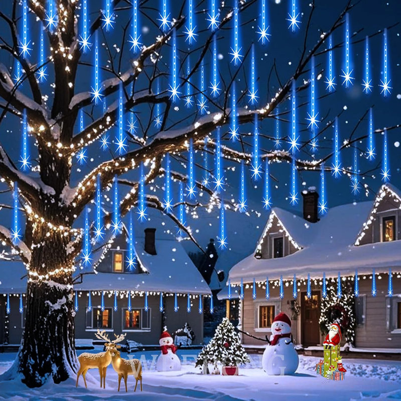 Météores lumières de Noël pour l'extérieur lumières de Noël certifiées UL chute de pluie chute de neige glaçon cascade de guirlandes de Noël pour arbre de fête de mariage décoration de jardin bleu, 12 pouces 8 tubes