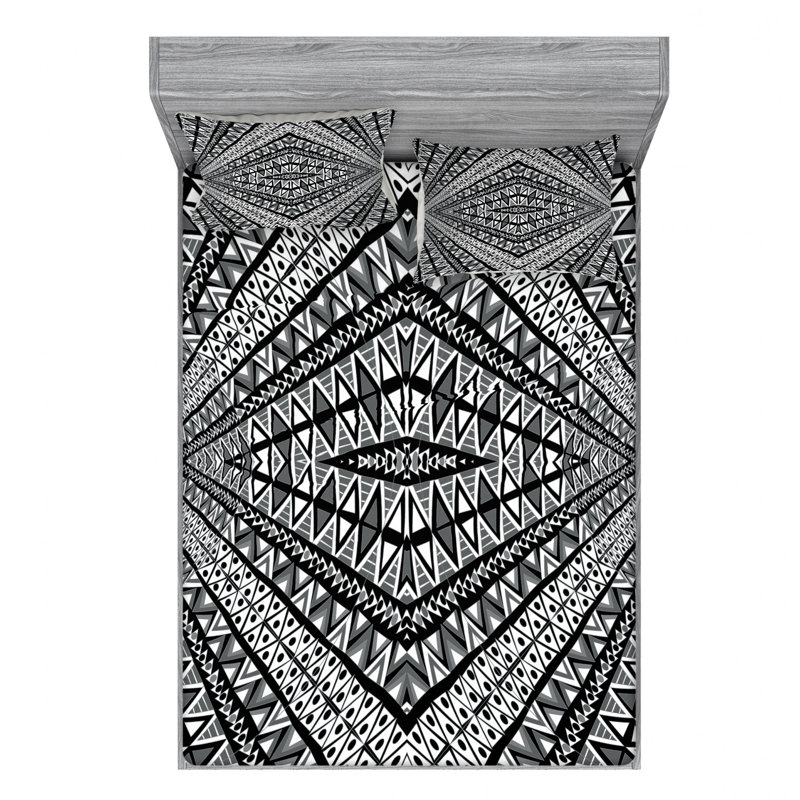 Ensemble de draps à motif psychédélique, Ensemble de draps pour grand lit avec 2 taies d'or