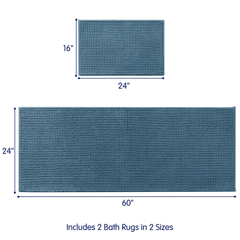 Ensemble de tapis pour salle de bain ultra doux en microfibre absorbante, L 60 po x l 24 po, ensemble de 2, Bleu grisâtre