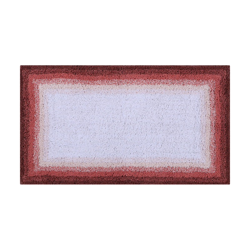 Rose and White Cotton Water-Absorbent Non-Slip Bathroom Rug