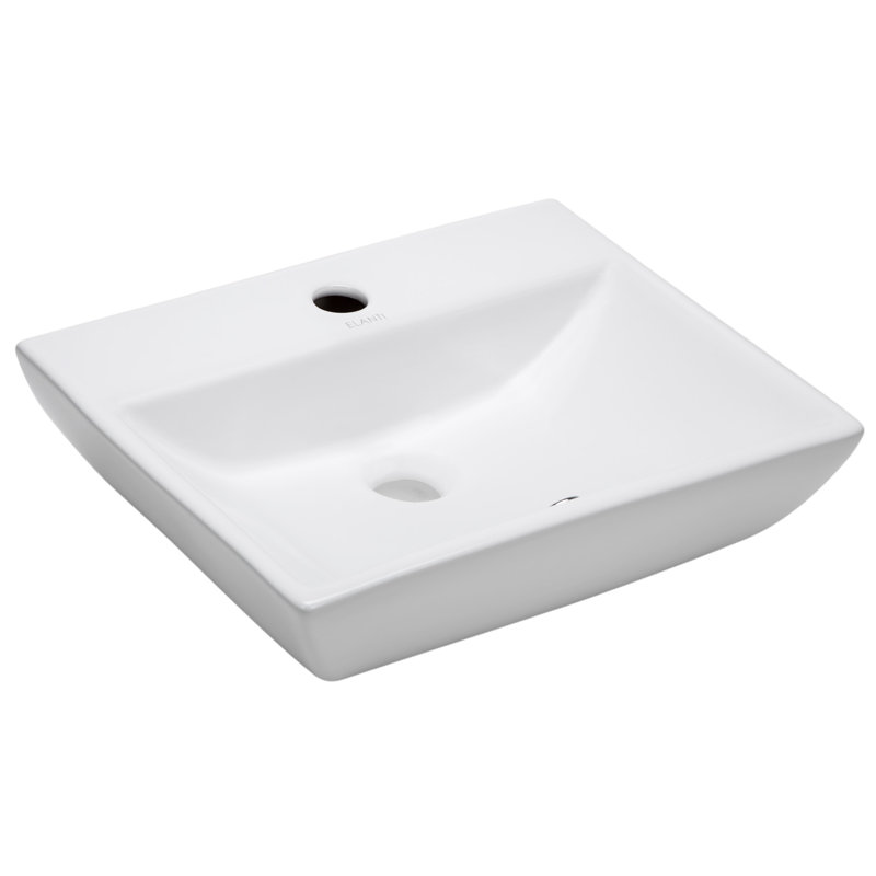 Compact White Ceramic Wall-Mount Rectangular Bathroom Sink