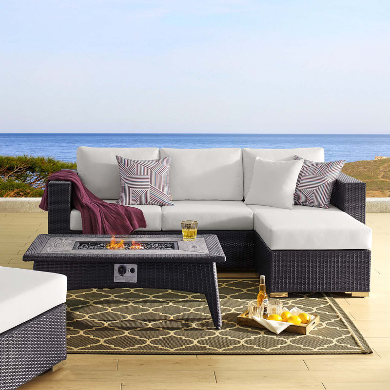 Ensemble de patio extérieur 3 pièces avec foyer Convene, Blanc