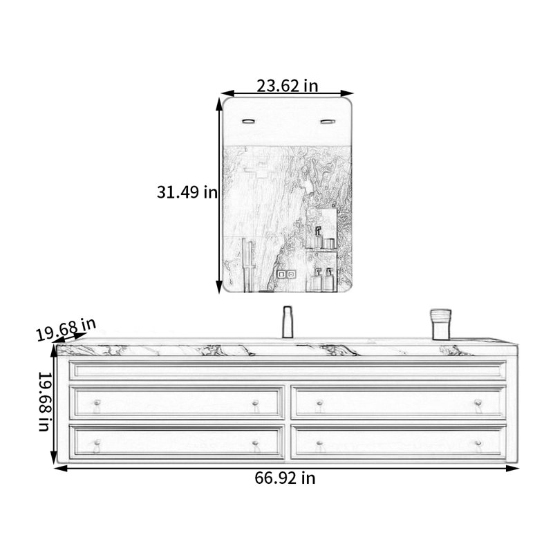 French modern rock plate bathroom cabinet, 19.68" H x 66.92" W x 19.68" D