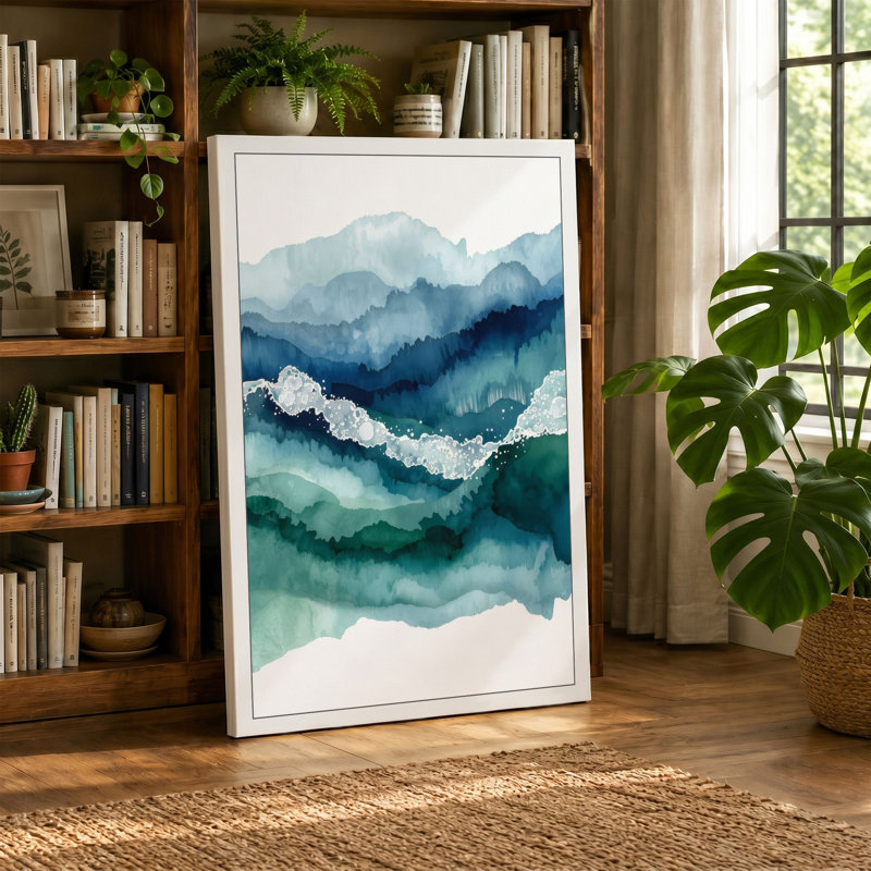 Mountains in Mist Scandinavian - Wrapped Canvas, 30x20 - 76.2 x 50.8 cm, Ochre Border