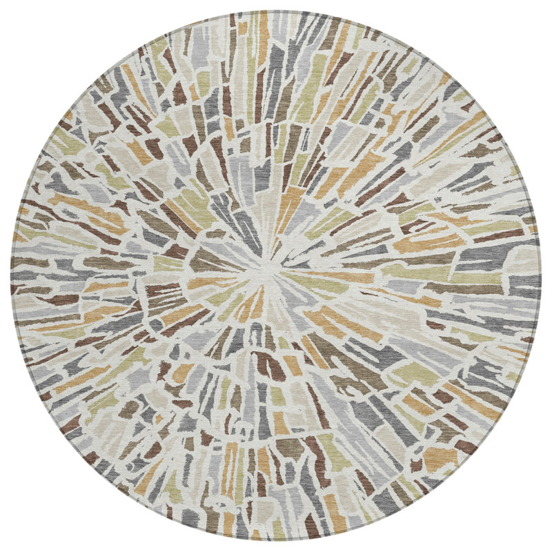Machine Washable Indoor/Outdoor Chantille ACN2514 Modern Rug, Round 8', Ivory
