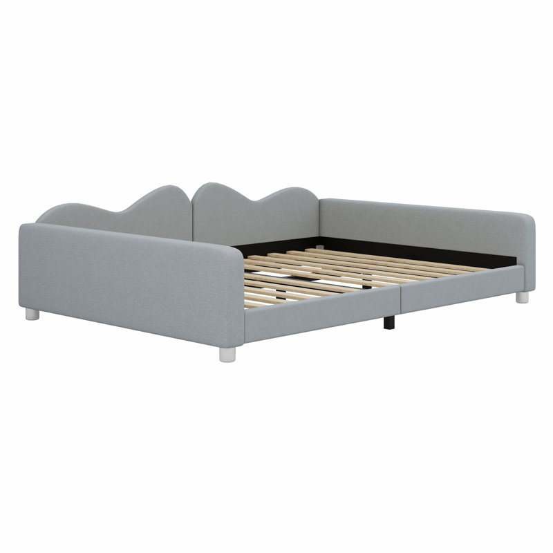 Lit de jour rembourré avec dossier en forme de nuage, Gris, Full