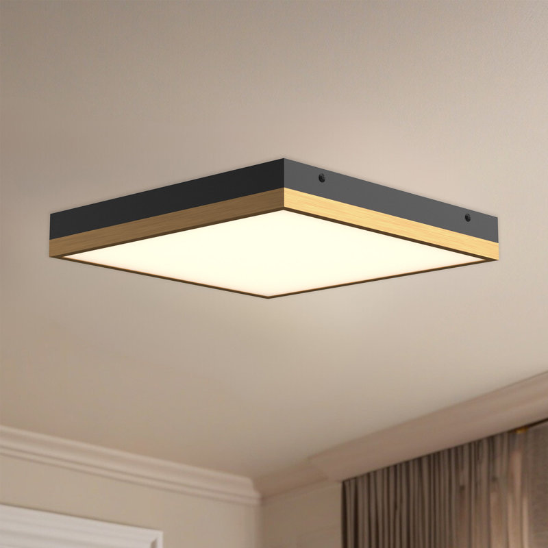 Plafonnier encastré à DEL Sydney, Or vieilli / noir mat, H 2 po x l 14,25 po x P 14,25 po