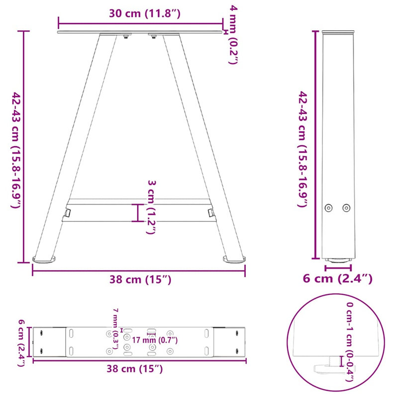 Table Leg, 43cm H x 38cm W x 6cm D