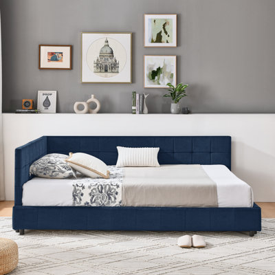 Full Size Upholstered Tufted Bed Frame with Comfortable Backrest & Armrests – Velvet Sofa Bed Frame for Bedroom & Living Room by Everly Quinn