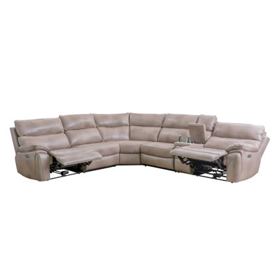 6-Piece Genuine Top Grain Cowhide Leather Power Reclining Sectional With Bluetooth Speaker And Multifunction Console Station