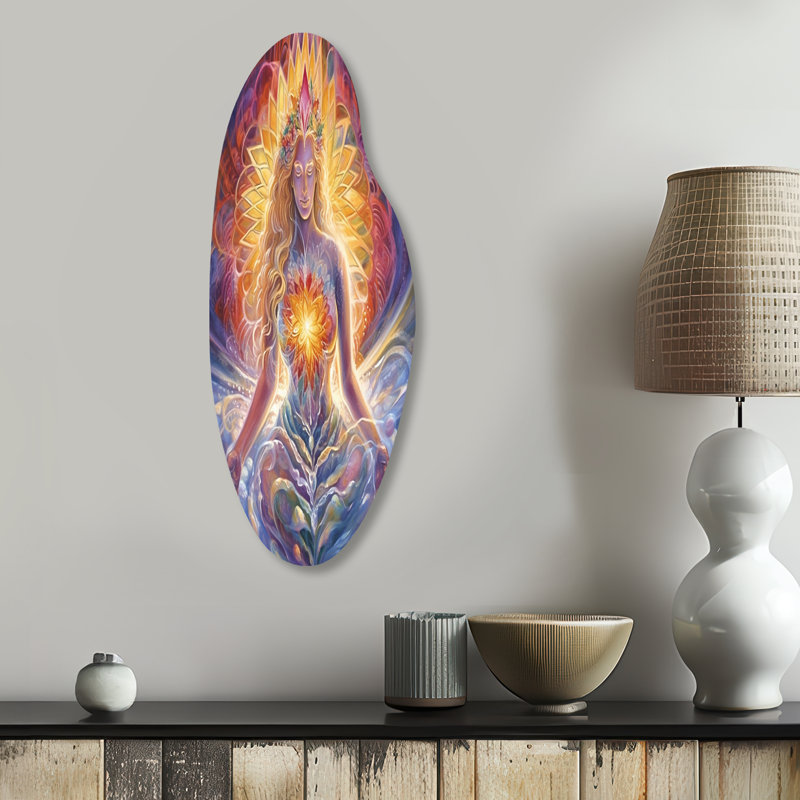 Divine Goddess Incantations I - Meditation Curved Shape Asymmetric Metal Wall Art, 30" H x 11" W