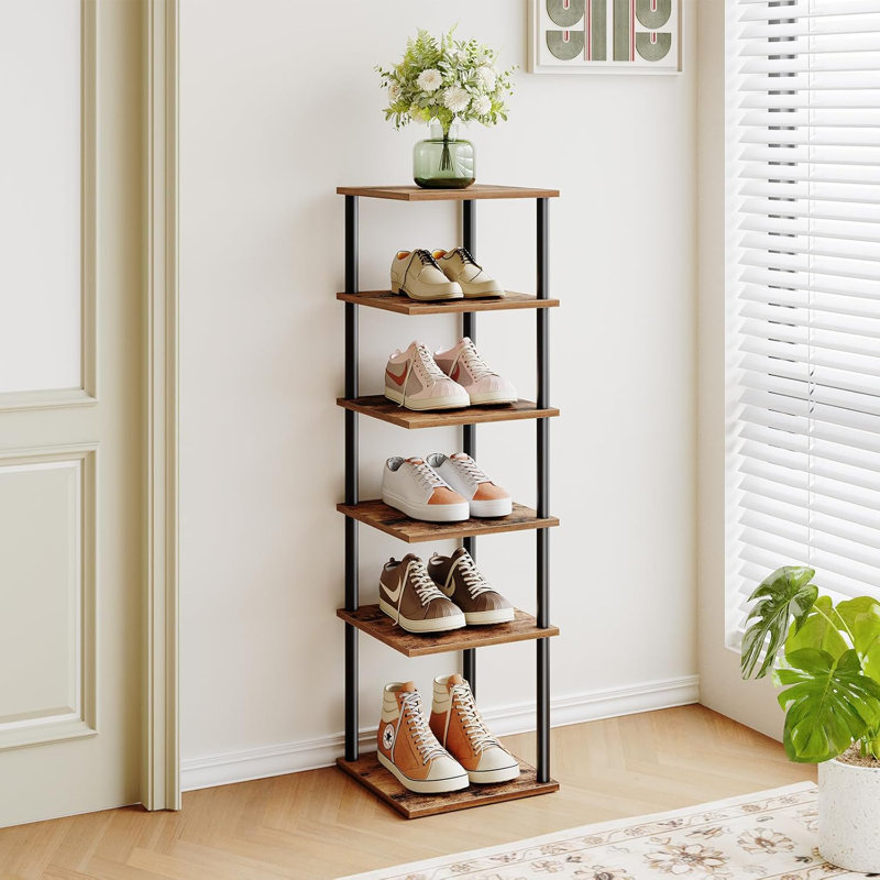 Vertical Shoe Rack, 6-Tier Narrow Shoe Shelf, Shoe Storage Organizer For Small Space, 11" L X 11" W X 39.5" H, Closet, Entryway, Hallway, Bedroom