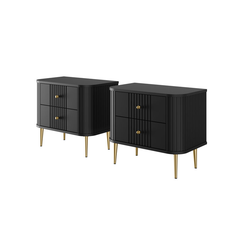 Dayzee 56cm W Manufactured Wood Bedside Table, Black, Gold, Black/Gold
