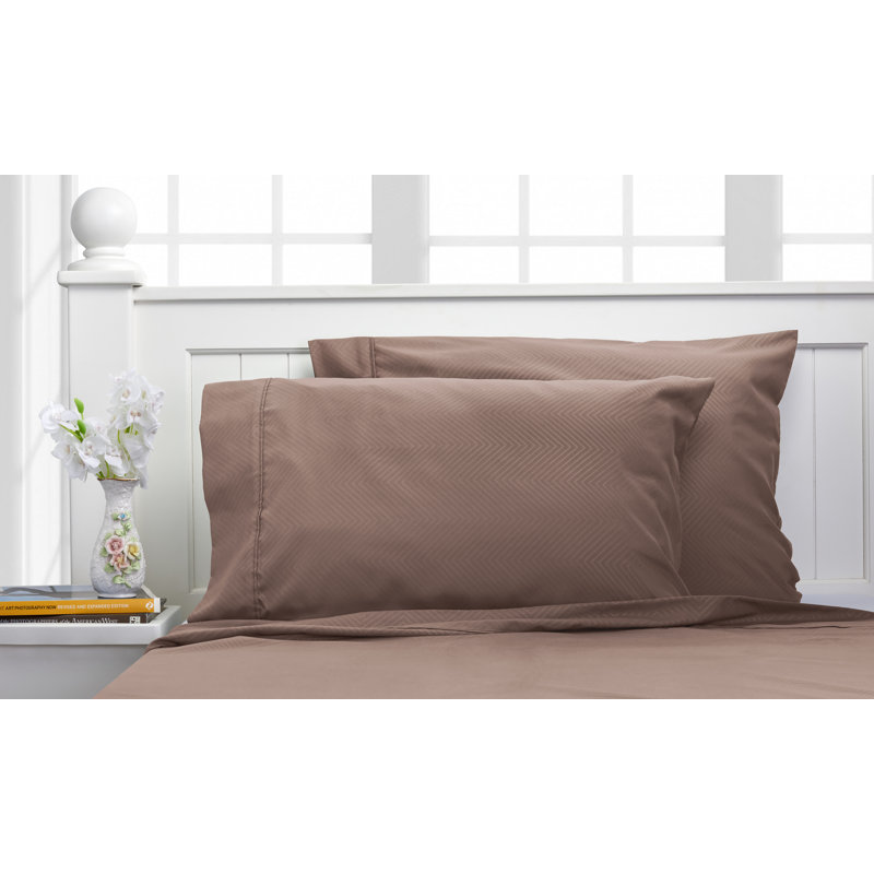 Ensemble de draps en rayonne 4 pièces, Taupe, Ensemble de draps pour lit simple avec un drap-hou