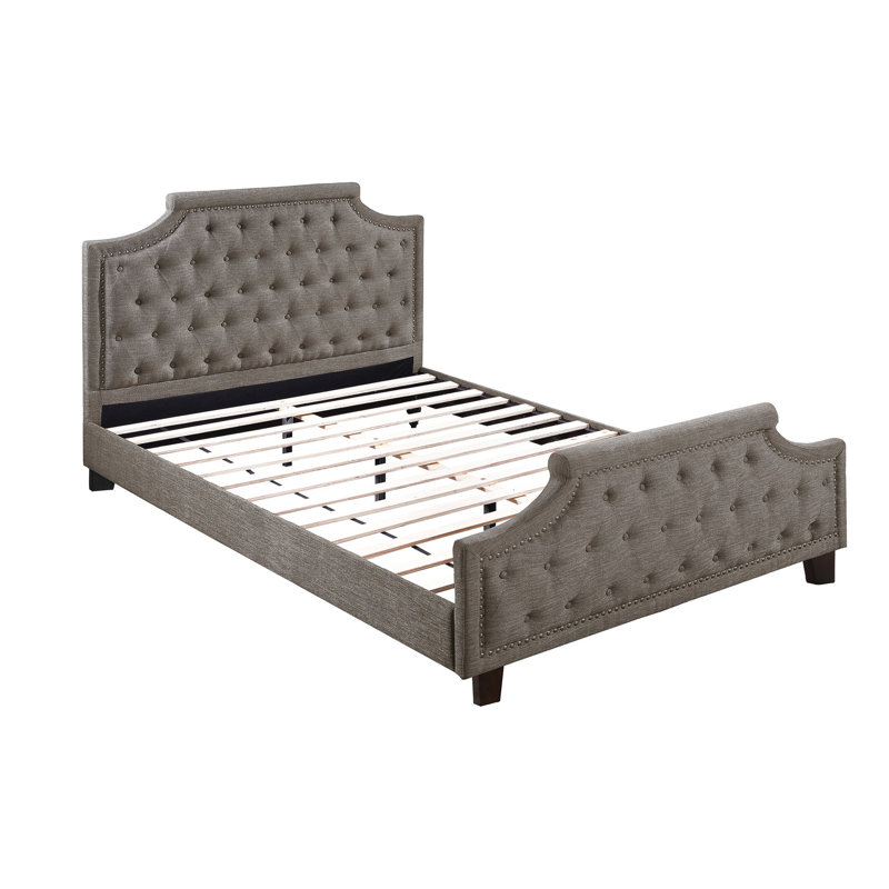 Grand lit moderne en polyfibre brun avec capitonnage américain
