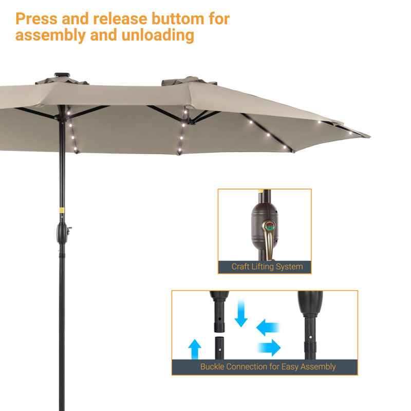 15 x 9 pi Parasol de marché pour patio avec base, Sable