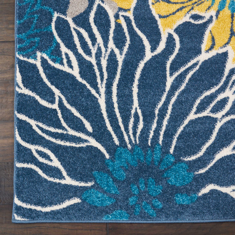 Tapis bleu / jaune Lahoma, Tapis de couloir 1 pi 1 po x 6 pi